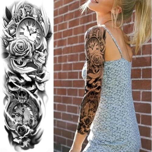 Big Compass Temporary Flower Tattoos For Men Women Body Art Full Arm Sleeve Sexy Tatoo Disposable Fake Tattoo Stickers Realistic