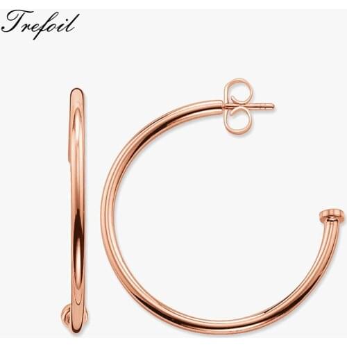 Rose Gold Color Creole Hoop Earring, Career Beads Carrier Fashion Jewelry Geometric 925 Sterling Silver Gift For Women 2018 New