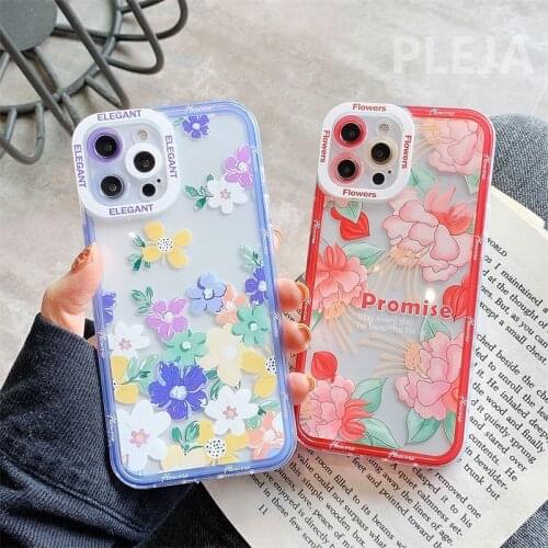 Cute 3D Clouds Flower Painting Phone Case For iphone 12 11 Pro Max 7 8 plus X XR XS Max SE 2020 Cover Transparent Soft Cases