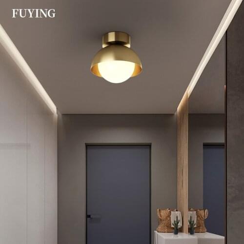 Modern Golden Copper Led Ceiling Lamp for Corridor Staircase Aisle Balcony Circle Lustre Hallway Suspended Lighting Home Fixture