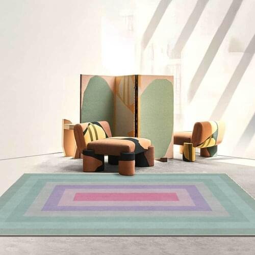 Modern Simple Carpet For Girls Pink Yellow Green Blue Gradient Color Frame Carpet For Living Room Bedroom Fashionable Floor Mat