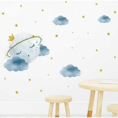 Sleeping Crown Moon Wall Stickers for Boys Girls Bedroom Children Room Wall Decor Kids Room Decoration Nursery Decoration Home