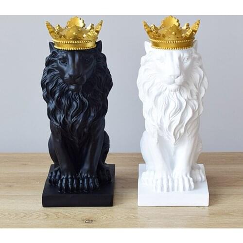 Crown Lion Statue Home Office Bar Lion Faith Resin Sculpture Model Crafts Ornaments Animal Origami Abstract Art Decoration Gift