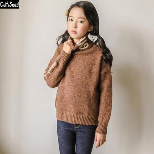 2020 Girls Turtleneck Sweater Top Big Children Girls Letter Print Thicken Long Sleeve Sweaters Coat Kids Fashion Casual Sweater