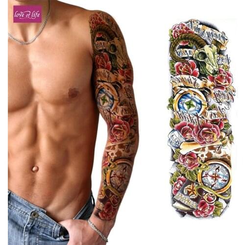 New 1 Piece Temporary Tattoo Sticker Clock rose Full Flower Tattoo with Arm Body Art Big Large Fake Tattoo Sticker