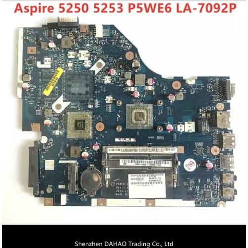 LS For Acer aspire 5253 5250 Laptop Motherboard P5WE6 LA-7092P MBRJY02001 MAIN BOARD DDR3 with Processor onboard