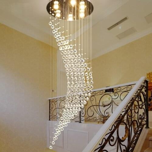 Villa hall duplex stairwell crystal long chandelier living room modern light luxury large chandelier