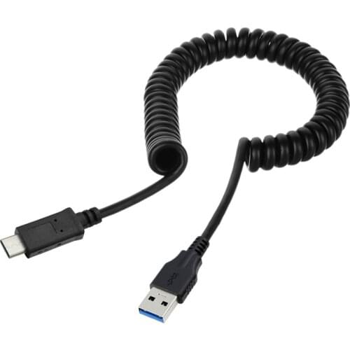 High quality Black USB3.1 Type C Spring retractable line high speed USB Type-C male to male USB 3.0 transfer date cable 1.5m