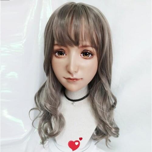 Yuan)Female Sweet Girl Resin Half Head Kigurumi BJD Eyes Crossdress Cosplay Japanese Anime Role Lolita Mask Skin-Like Makeup