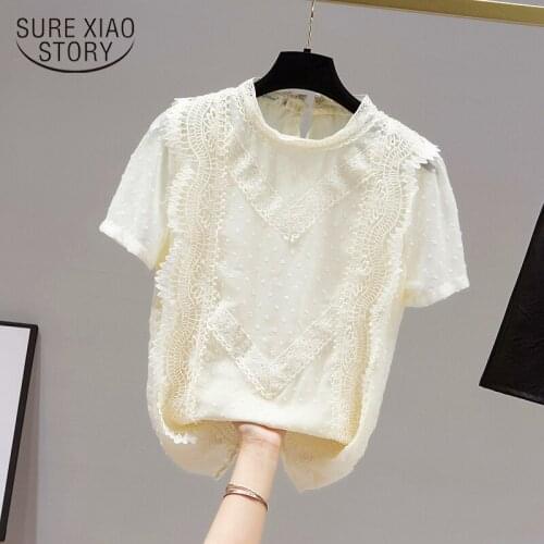 Summer Short Sleeve Chiffon Blouse Women 2021 Korean White Lace Bottomed Women Shirts Plus Size Clothing Blusas Mujer 14844