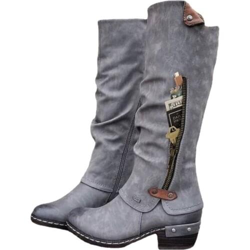 Large Size 35-43 Autumn Winter Womens Long Boots Black Zipper Leather Boots Woman Fashion Platform Botas Mujer Goth Boots