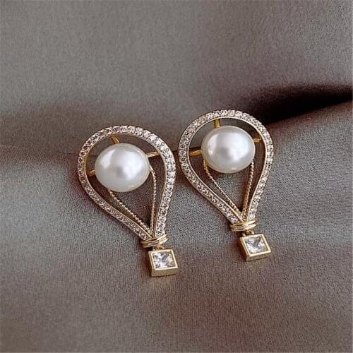 Creative Design Confession Balloon Crystal Pearl Earrings Fashion Charming Stud Earrings for Women Romantic Valentines Day Gift
