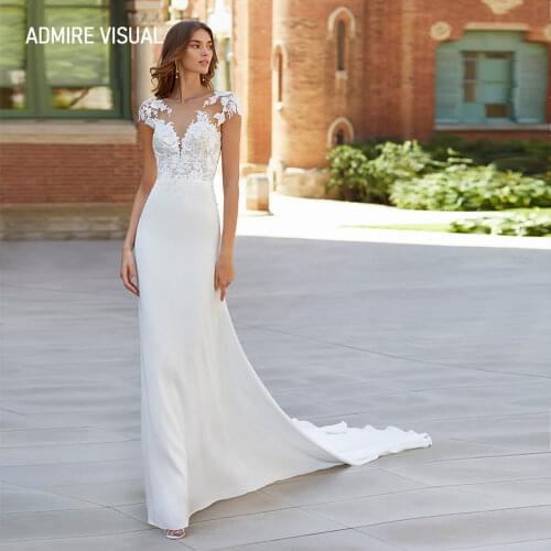 Newest Wedding Dress Sheath Deep V-Neck Neckline Open-Back Custom Made Plus Size Bride Dress 2021 Vestidos De Novia