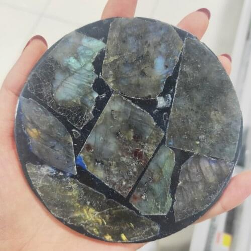 1pcs Natural Labradorite Coaster Plate Slice Tea-Cup Cushion Home Decoration Ornament