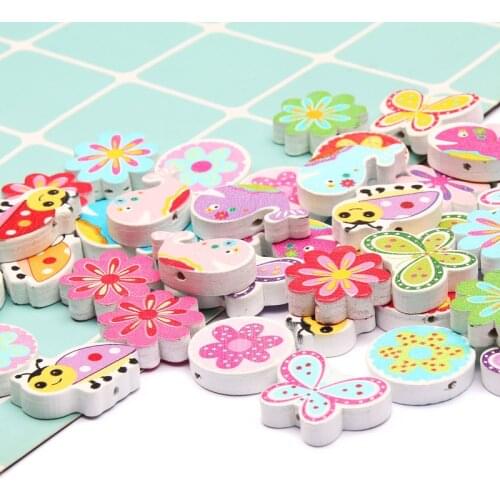 20pcs Mixed Random Flowers Butterfly Whale Pattern Natural Wooden Beads Loose Spacer DIY Beads For Jewelry Making Findings