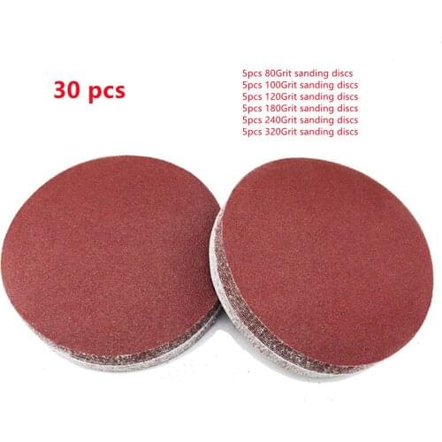 30pcs/set 4 inch 100mm Round Sandpaper Disk Sand Sheets Grit 80/100/120/180/240/320 Hook and Loop Sanding Disc For Sander Grits
