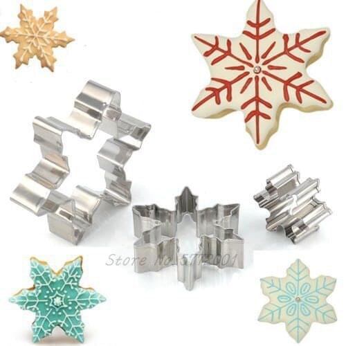 5pcs/set Christmas Cookie Cutter Tools Stainless Steel Snow Shaped Fondant Holiday Biscuit Mold Kitchen Cake Decorating Tool