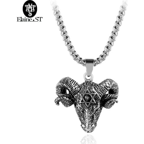 Fashion Euramerican Punk Decorative Necklace Hexagram Sheep Head Pendant Sweater And Shirt Accessories For Men Women Jewerly