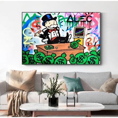 Alec Monopoly Rich Money Man Canvas Painting on the Wall Art Posters and Prints Graffiti Art Wall Pictures For Living Room Decor