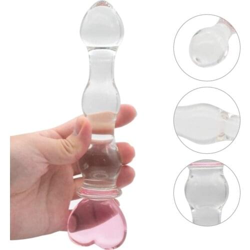 4 Sizes Transparent Glass Pleasure Wand Heart Shape Crystal Analdildo Butt Plug Masturbator Anal Sex Toys for Women Men Couple