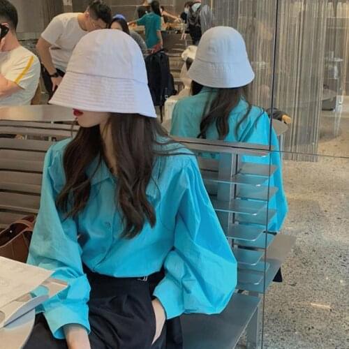 Blouse Women Shirt Spring 2021 Loose Lantern Sleeve Lapel Long Sleeve Coat Womens Clothing Blusas Mujer De Moda