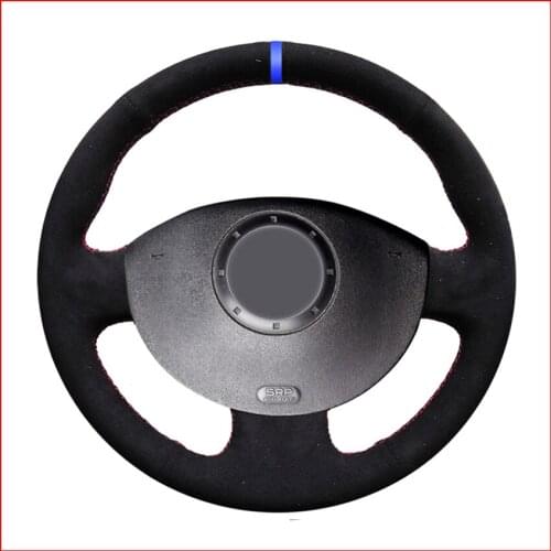 MEWANT Black Suede Leather Steering Wheel Cover for Renault Megane 2 2003-2008 Kangoo 2008-2012 Scenic 2 2003-2009