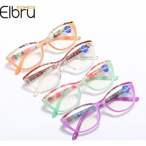 Elbru Fashion Women Anti Blue Light Reading Glasses Ultralight Floral Jelly Color Frame Clear Lens Presbyopia Eyeglasses 1.0 4.0