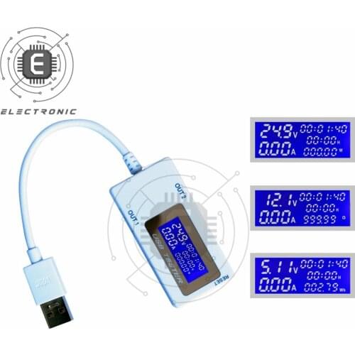 DC4-30V Dual USB Voltage Battery Capacity Flash Charge 10-in-1 Tester Digital Display 0-5A 0-99 hours 0-150W
