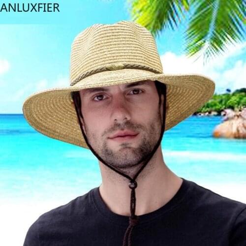 H7272 Summer Straw Sunhat Men Sunshade Sunscreen Cap Male Outdoor Sport Fishing Climbing Beach Sun Protection Anti-UV Casual Hat