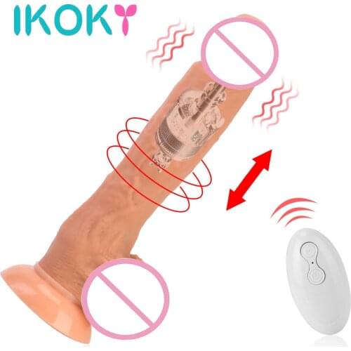 IKOKY Realistic Dildo Vibrator With Strong Sucker Wireless Remote Sex Toys For Women Telescopic Rotation Female Masturbation