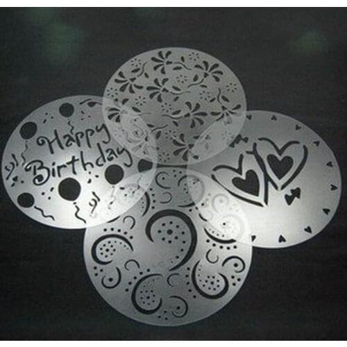 4Pc Birthday Cake Mold Portable Flower Spray Stencils Plastic Fondant Template Bakery Tools Cake Stencils Cake Decorating