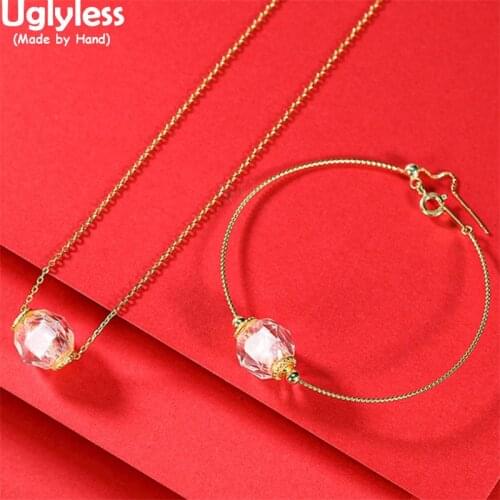 Uglyless Simple Fashion Faceted Crystal Barrel Beads Bracelets Necklaces Sets Ultra-thin Gold Jewelry Sets 925 Silver Pendants