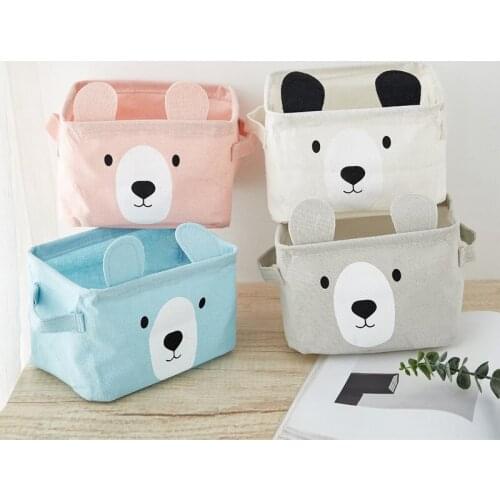 Cartoon Ear Bear Desktop Square Box Toy Sundries Cotton Linen Cosmetic Underware Storage Box for Office Home Organizer Storage