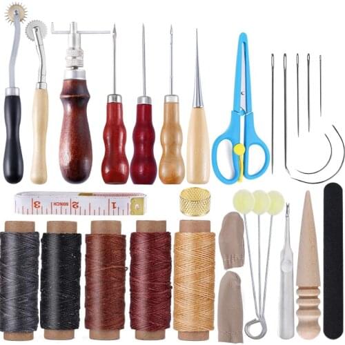 LMDZ 5 Color Waxed Thread Leather Sewing Repair Kit Leather Hand Sewing Needles Groover Awl Other Tools Leather Sewing Stitching