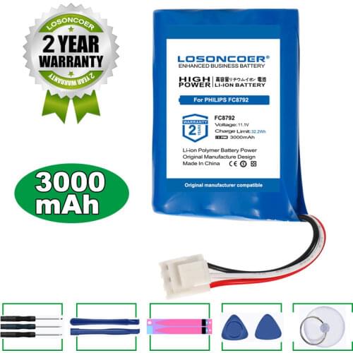 LOSONCOER 3000mAh For Philips FC8792 Battery Robot Vacuum Cleaner Sweeper Li-ion Rechargeable Replacement IP797(UR18650AY)