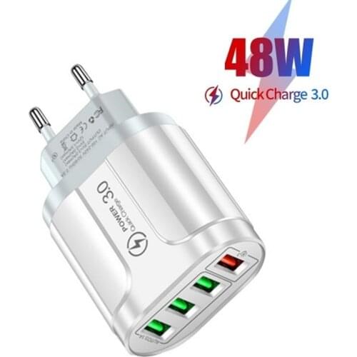 48W Quick Charge Phone USB Charger QC 3.0 Fast Charger For iPhone 12 Xiaomi Samsung 4 Ports Mobile Phone Wall Travel Adapter