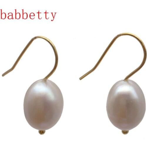 New Natural Freshwater Pearl 9-12MM Rice Shape 925 Sterling Silver Earrings