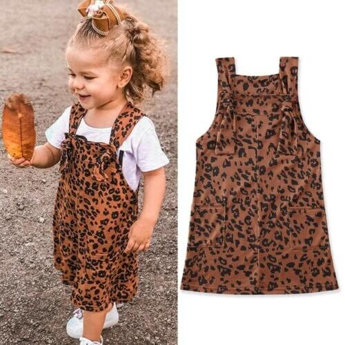 Toddler Kids Baby Girls Clothes Leopard Bib Braces Overalls Dresses Outfit 2020 Baby Summer Clothing 1-6Y