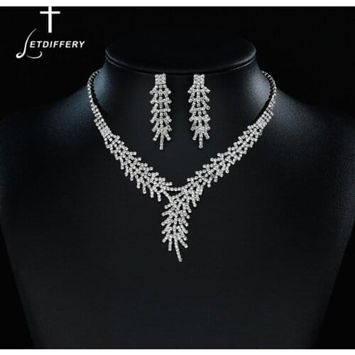 Letdiffery Vintage Luxury Rhinestone Necklace Brilliant Cubic Zircon Necklaces Earrings Jewelry Sets for Women Wedding Gifts