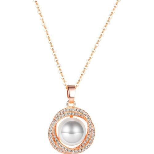 Kpop Pearl Rose Gold Necklace Women 2021 Fashion Stainless Steel Neck Pendants Jewelry Aesthetic Accessories Necklaces Wholesale