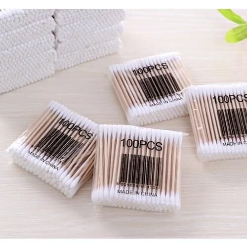 100pcs Wood Cotton Swab Cosmetics Permanent Makeup Health Medical Ear Jewelry Clean Sticks Buds Tip Wood Cotton Head Swab
