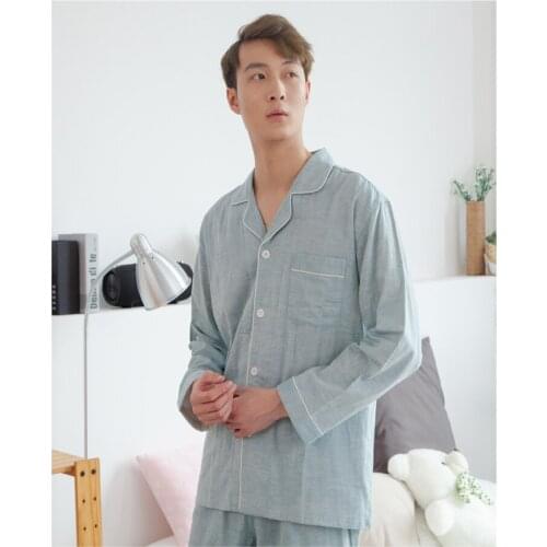 Spring and autumn summer Double color pure color Spinning Sumer Autumn Cotton Long sleeves Mens Pajamas set Home wear