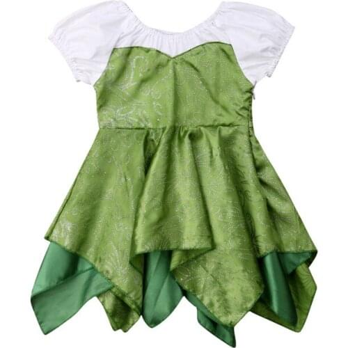 Princess Wedding Party Prom Birthday Dress Baby Girl Kids Shiny Stage Dress Green Short Sleeve Irregular Patchwork Dresses