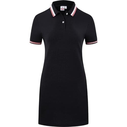YH97588 Soft Pique Polo Tennis Dress Sport Rib Collar And Cuff Plain Short Sleeve 2 Buttons One Piece In Cotton Polyester Fabric