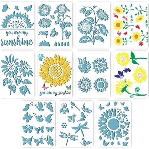 Sunflower Bee Butterfly Stencils Template Spring Theme Painting Stencils Leaf Drawing Template Reusable Painting Stencil