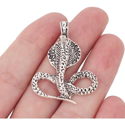 5 x Tibetan Silver Serpent Cobra Snake Charms Pendants for Necklace Jewelry Making Findings 43x32mm