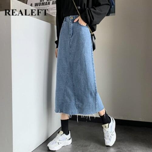 REALEFT 2021 New Vintage Womens Long Denim Wrap Skirts Tassel High Waist Fashionable Jeans A-Line Skirts Female Spring Summer