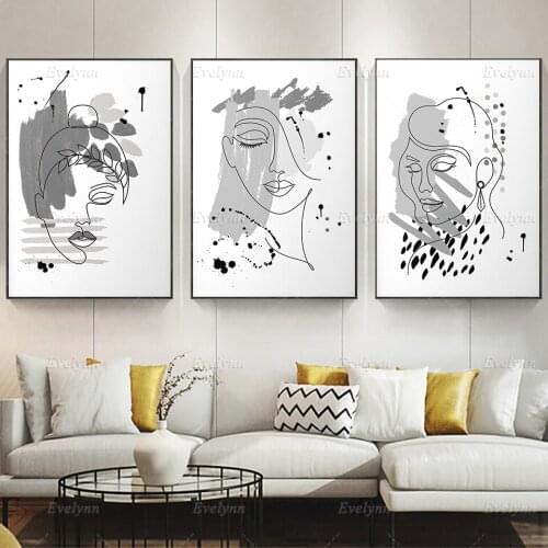 Nordic Grey Abstract Wall Art Woman Wall Art Canvas Painting Woman Poster Print Wall Picture for Living Room Home Decoration