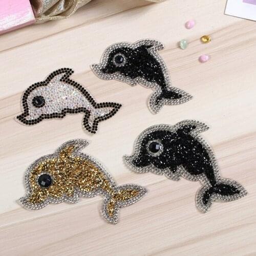 Childcute Dolphin Rhinestone Resin Hot Stamping Diamond Patch Accessories Diy Patches Supplies Wholesale Sticker For Clothes