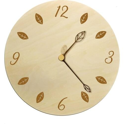 Quiet Sweep Quartz Wall Clock Wooden Wall Clock Decorative Wall Clock with Laser Engraved Leaves Natural Rustic Home Wall Decor